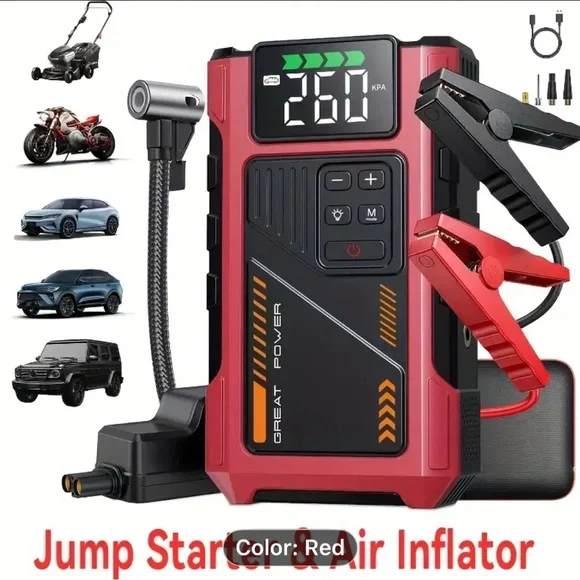 Red Jump Starter and Air Inflator - Picture 1 of 8